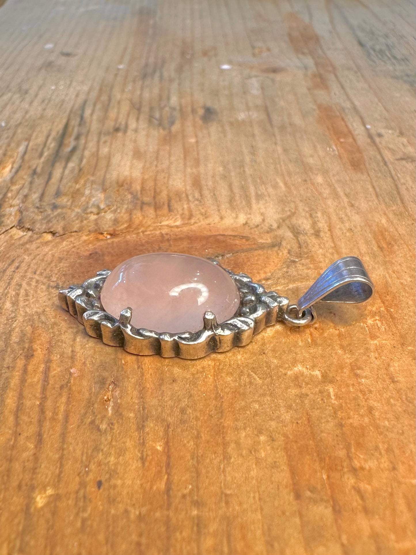 Ornate Rose Quarts 925 Sterling Silver Pendant