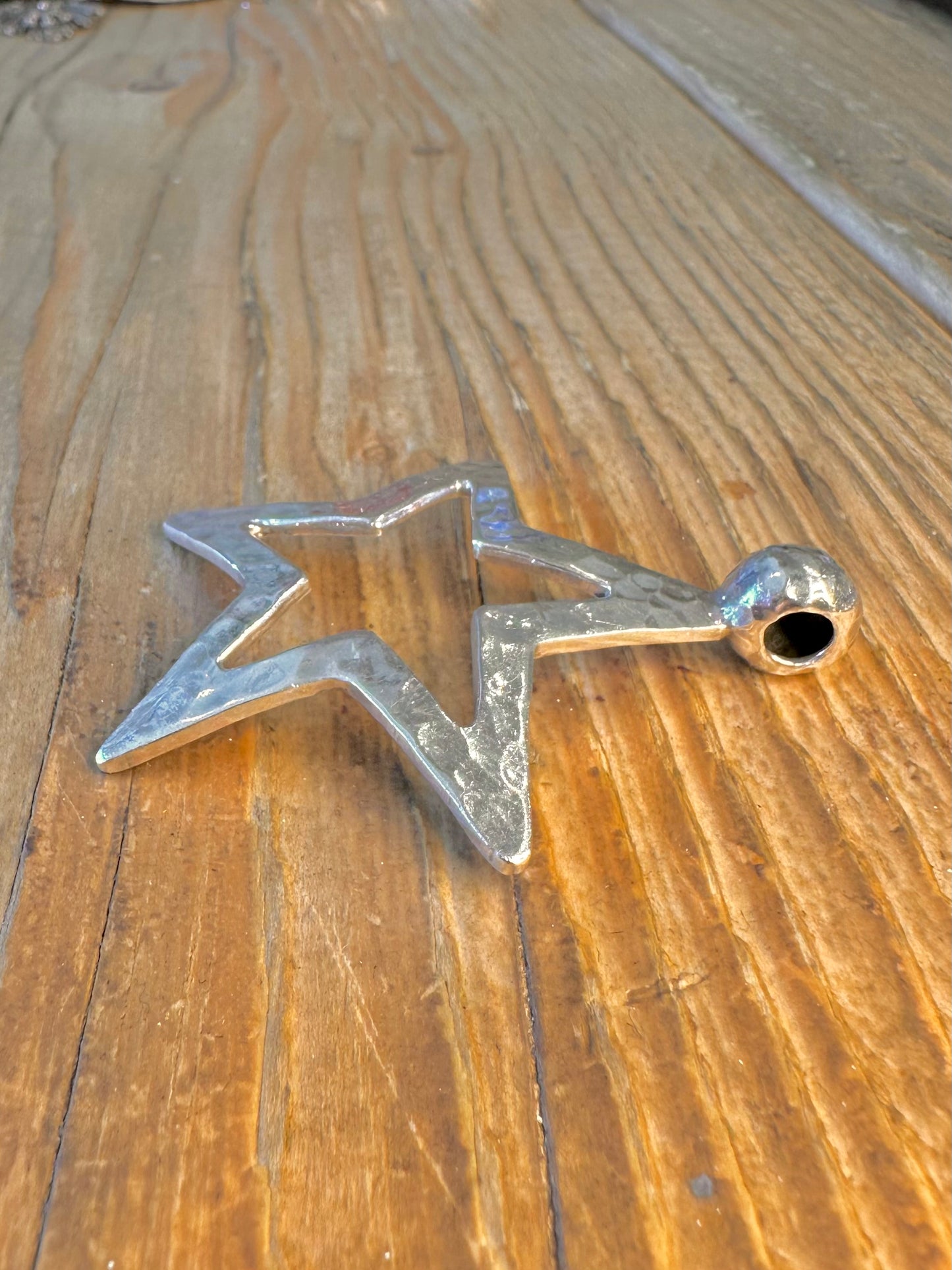 Large Hammered Star 925 Sterling Silver Pendant