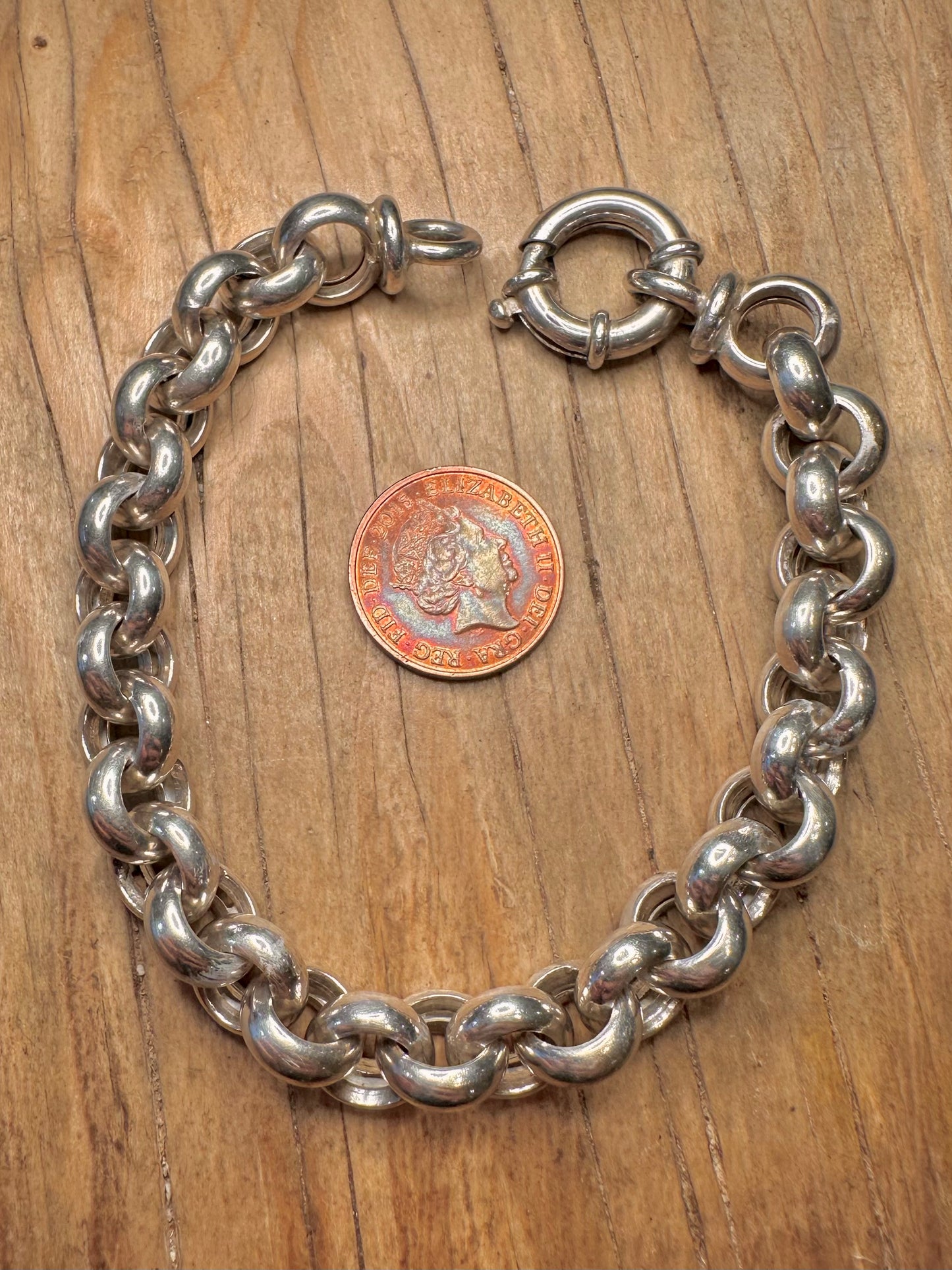 Vintage Chunky Belcher Chain 925 Sterling Silver 8.5 inch Bracelet