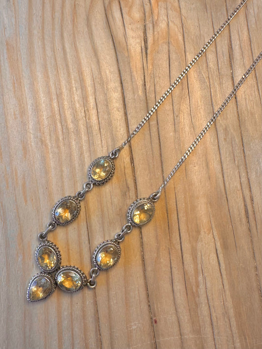 Vintage Citrine Chain 925 Silver 18 inch Necklace