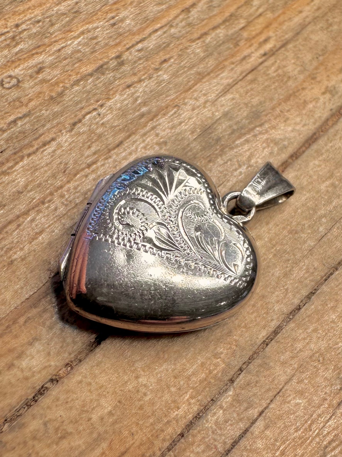 Vintage Engraved Heart Locket 925 Sterling Silver Pendant