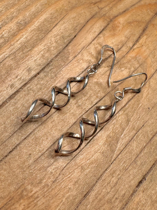 Modernist Twisted Dangle 925 Sterling Silver Earrings