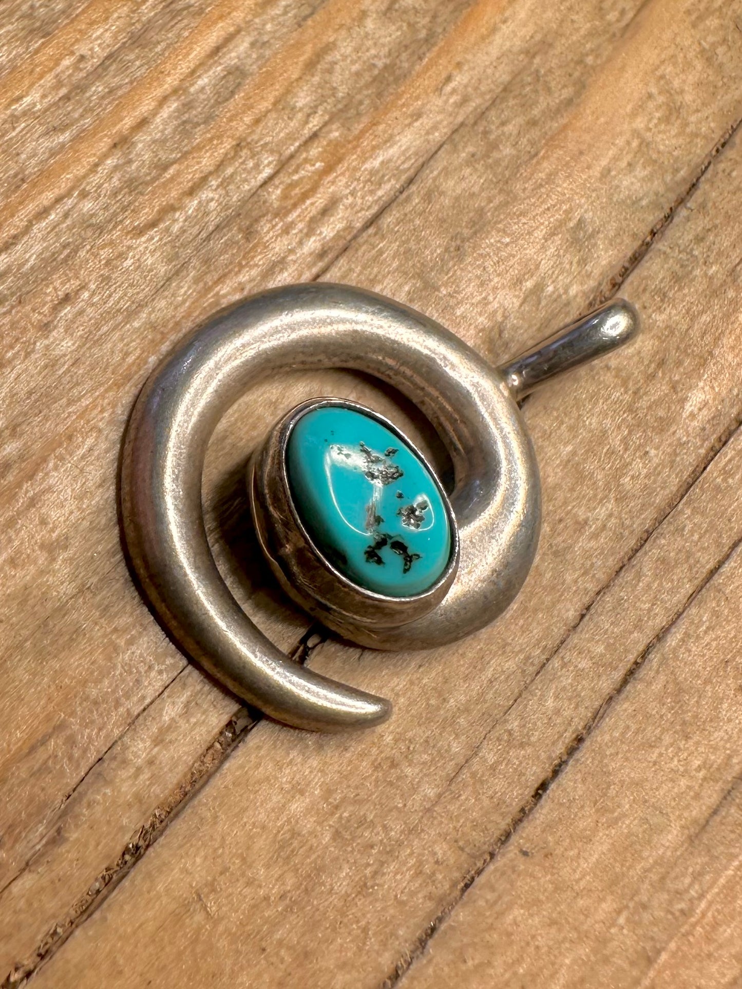 Vintage Navajo Turquoise Swirl Maker LM 925 Sterling Silver Pendant