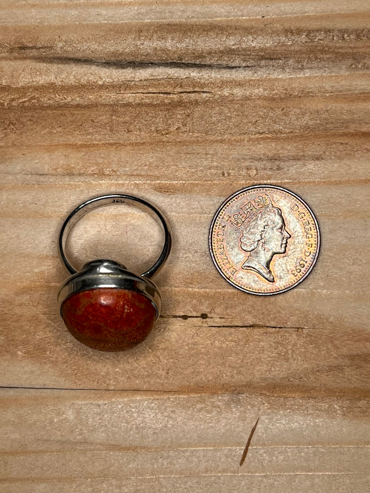 Oval Coral 925 Sterling Silver Size N Ring