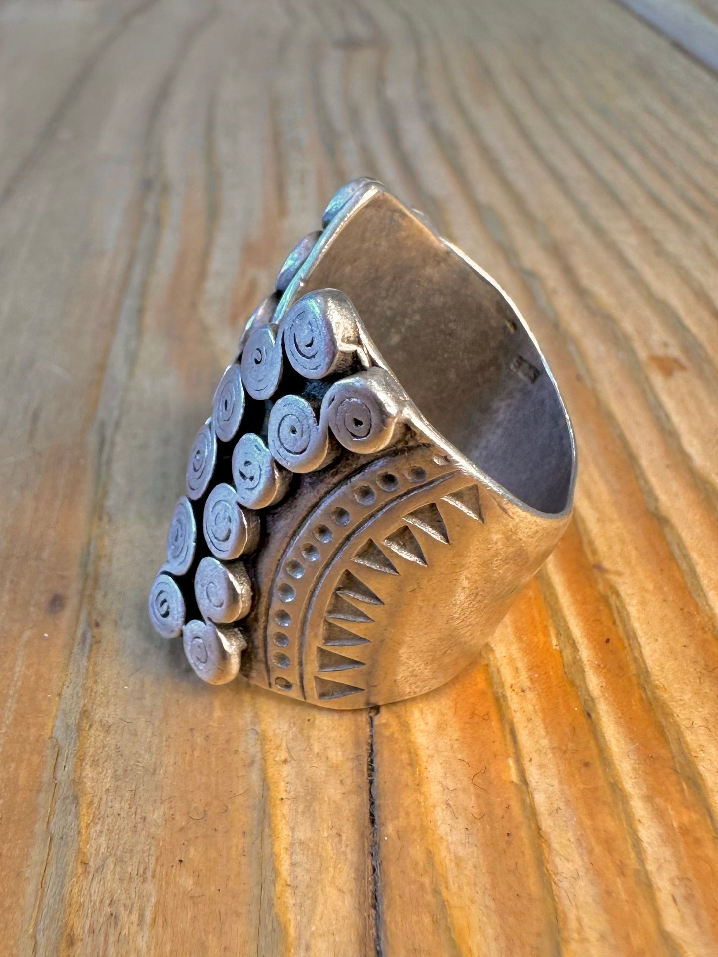 Bohemian Swirl Open Front 925 Sterling Silver Size P1/2 Ring