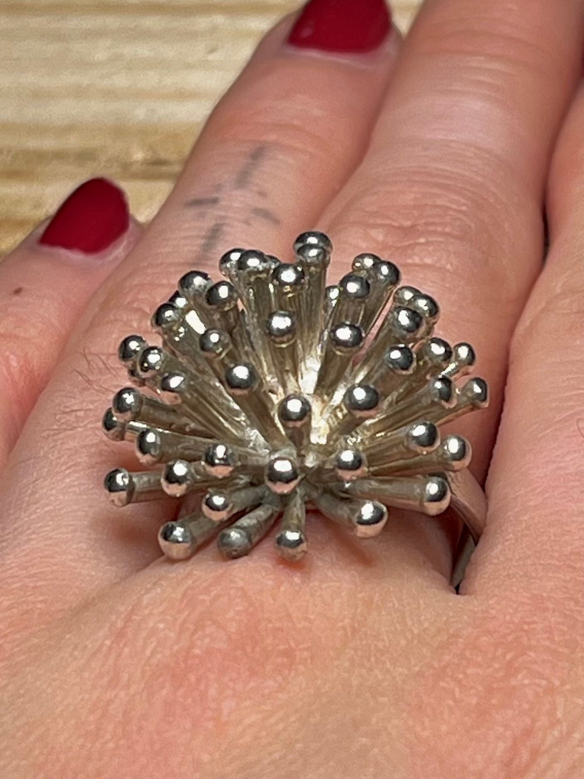 Modernist Starburst 925 Sterling Silver Size R Ring