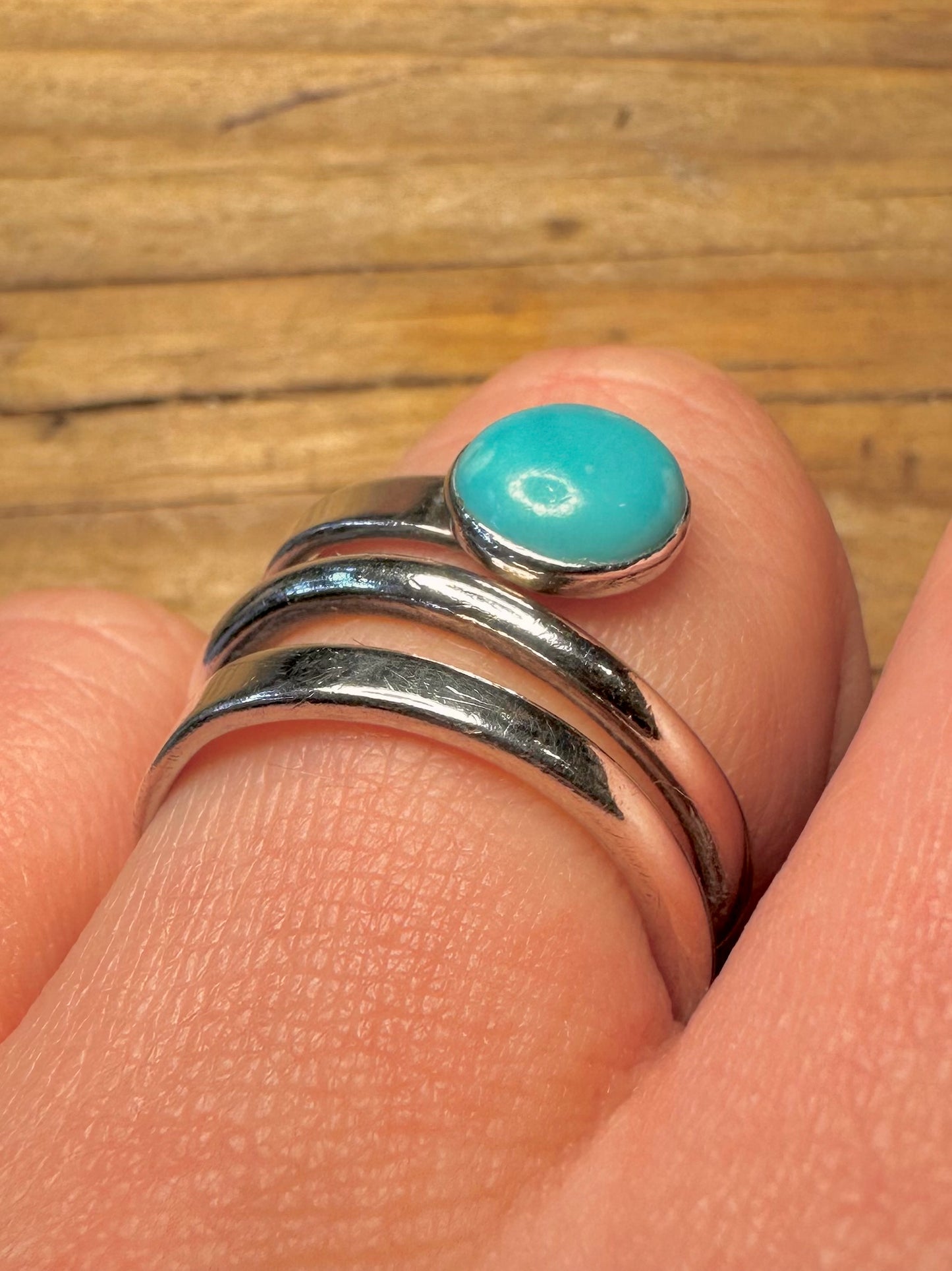 Modernist Turquoise Layer Mexico 925 Sterling Silver Size P1/2 Ring