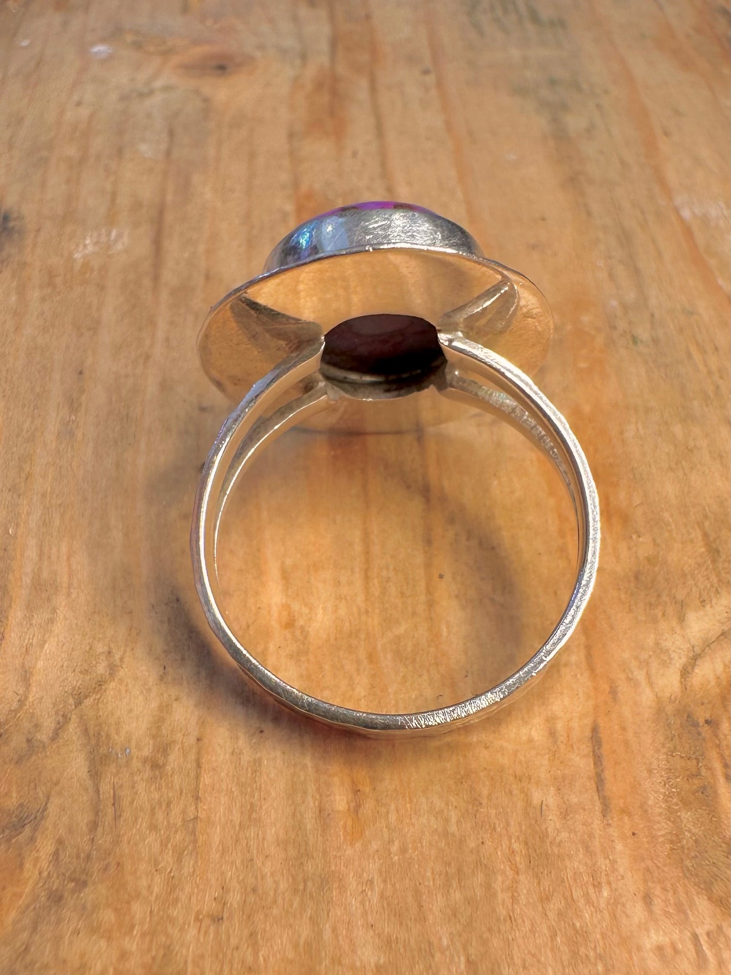 Purple Copper Turquoise Hammered Oval 925 Sterling Silver Size S Ring
