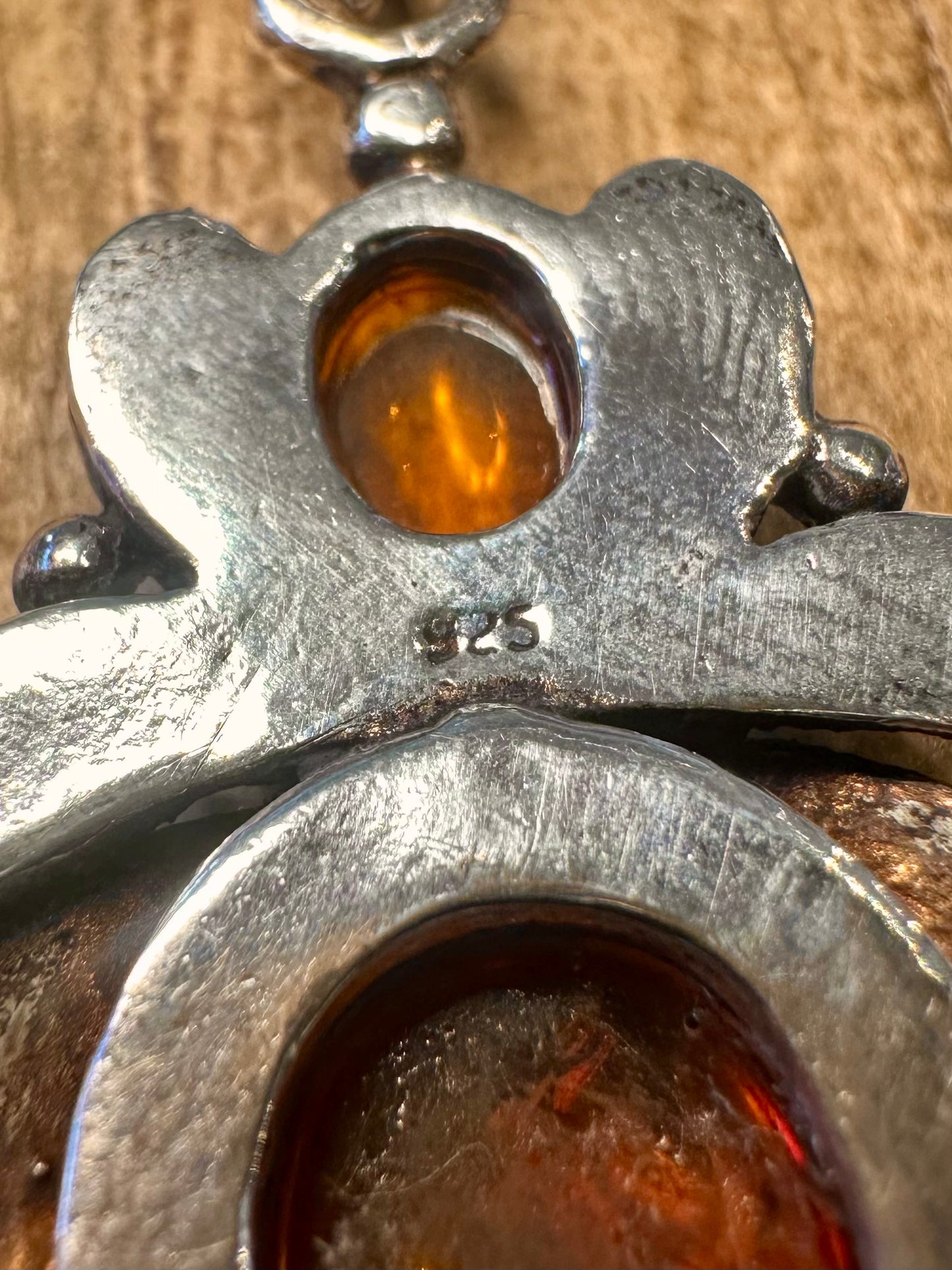 Vintage Blumen-Bernstein-Design 925 Sterling Silber Anhänger