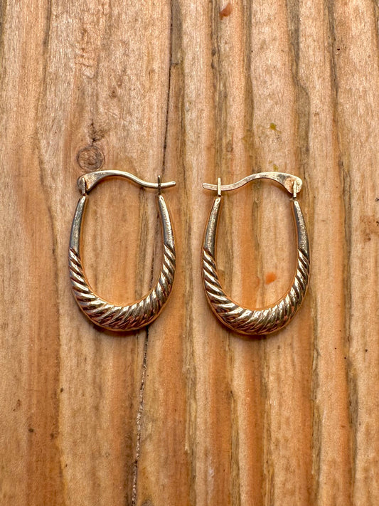 9ct Gold Creole Textured Earrings