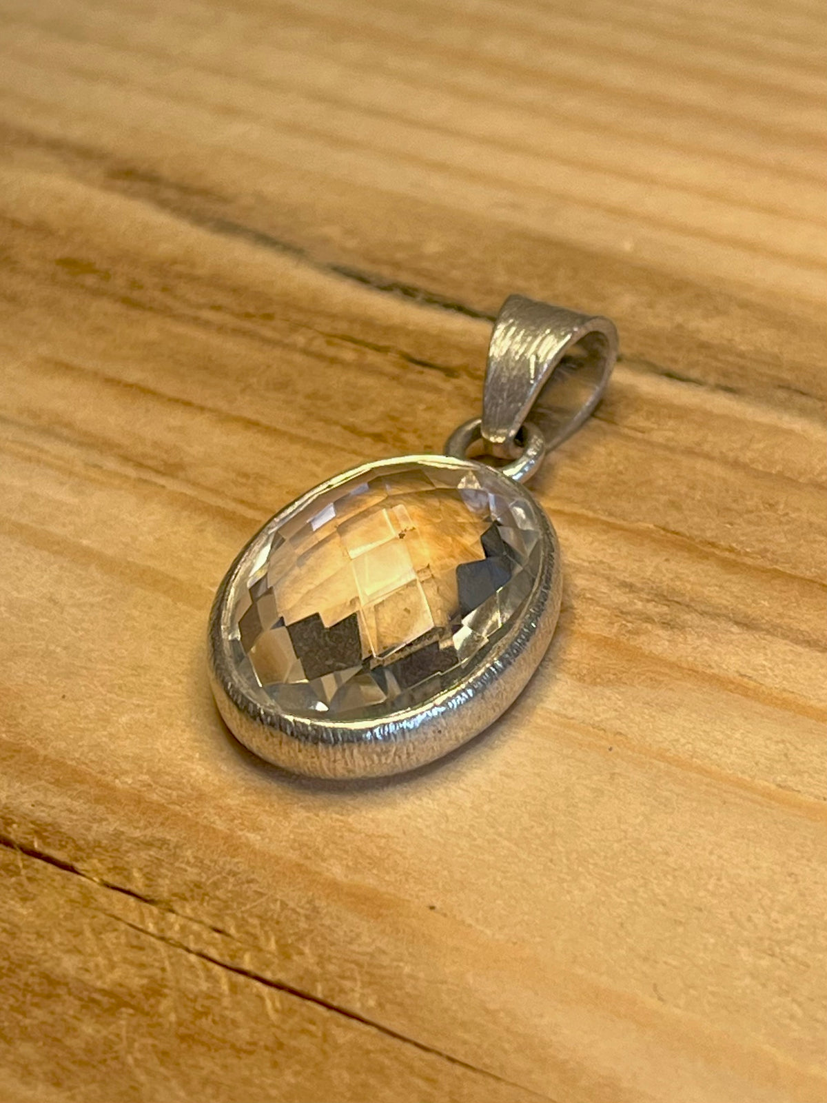 Clear Quartz Faceted Oval 925 Sterling Silver Pendant