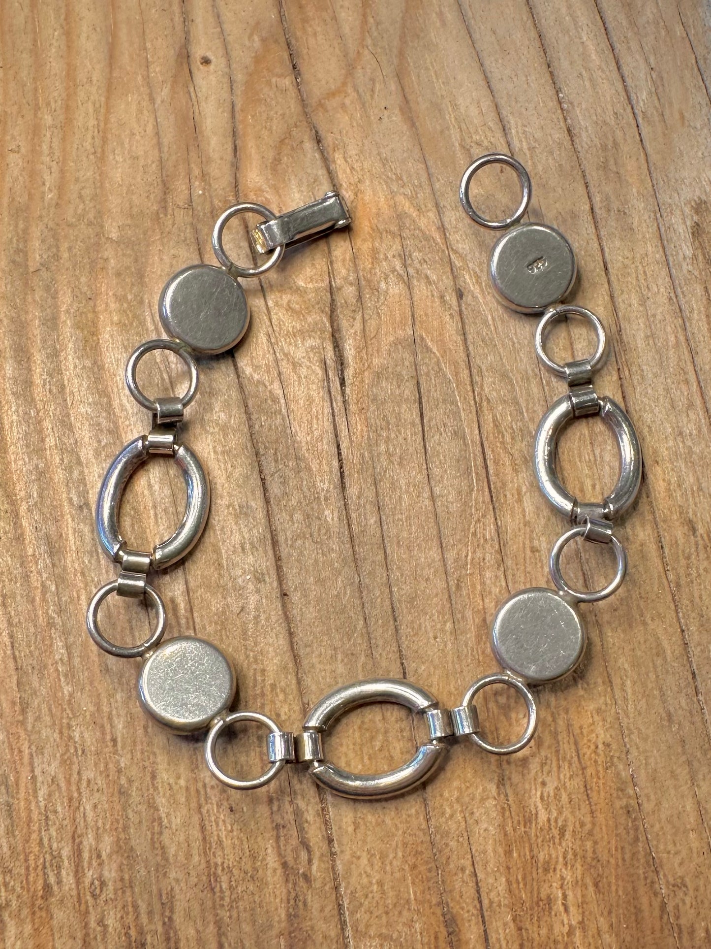 Abstract Rhodochrosite Oval Links 925 Sterling Silver 7.5 inch Bracelet