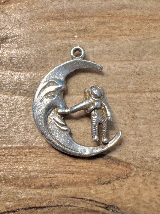 Vintage Spaceman on the Moon 925 Silver Pendant