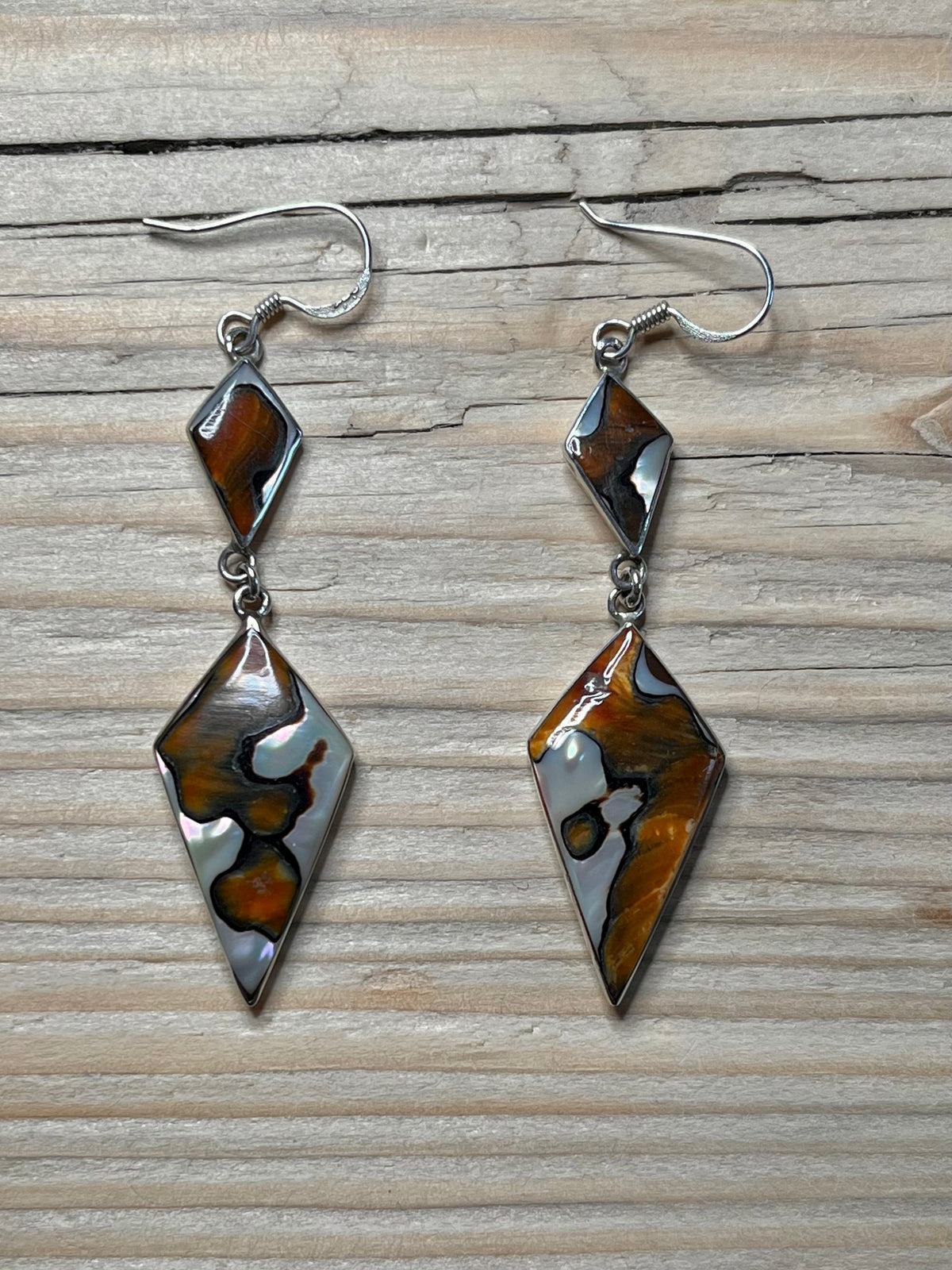 Conus Shell Double Diamond 925 Sterling Silver Drop Earrings
