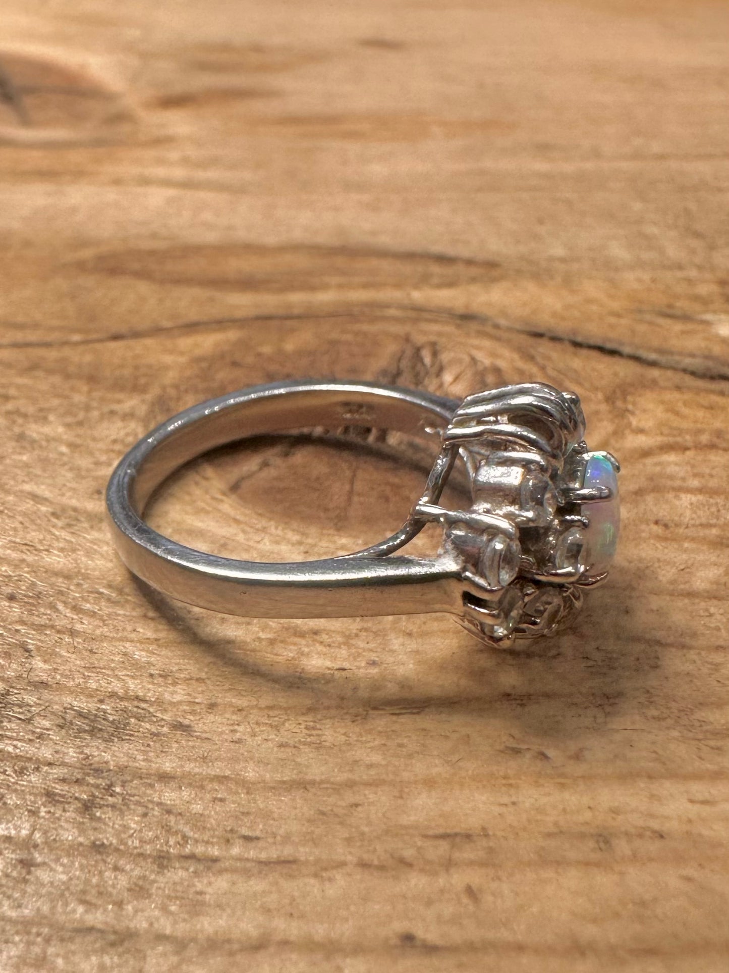 Modern Opal and CZ 925 Silver Size M Ring