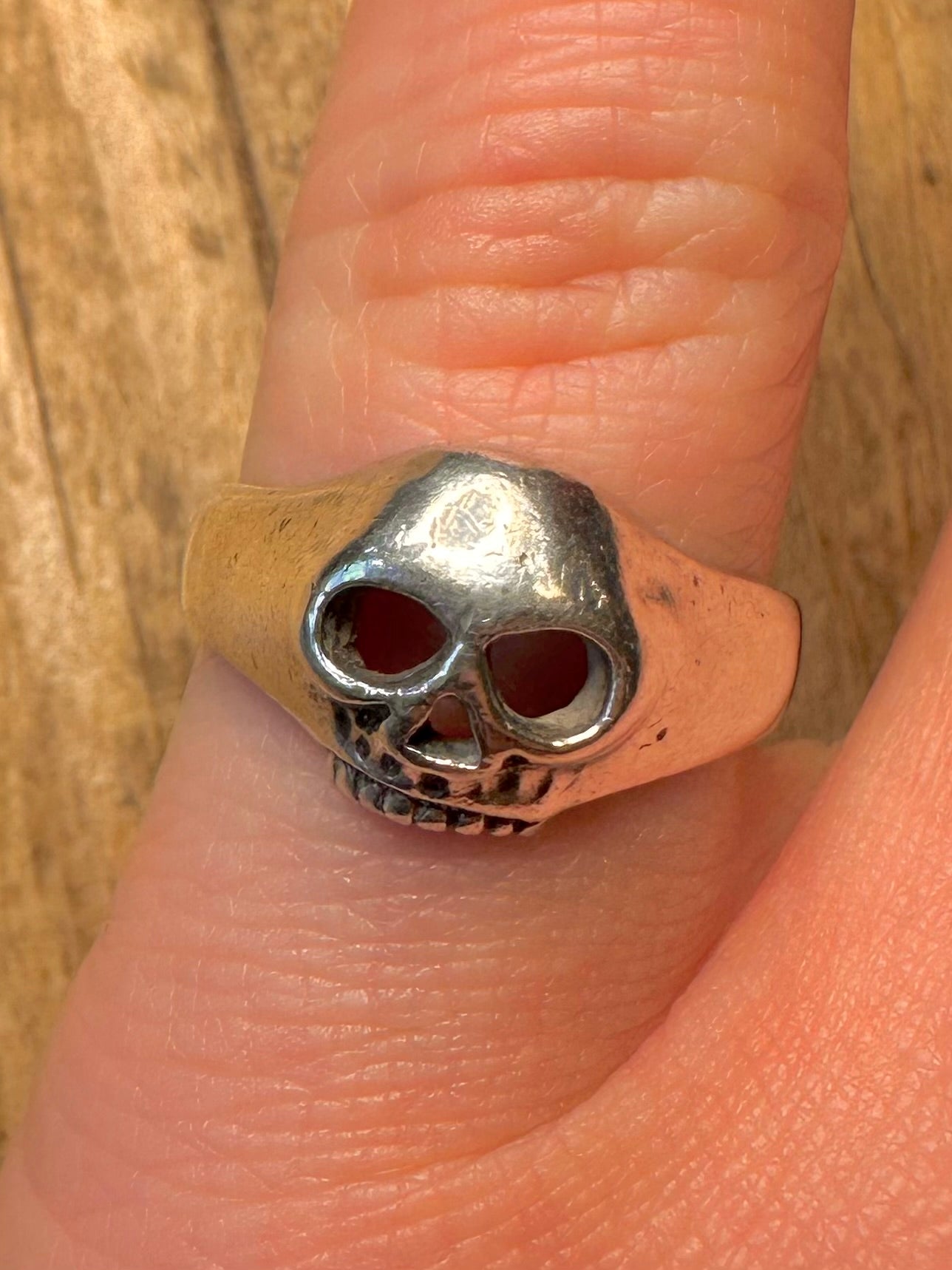 Vintage Skull Head 925 Sterling Silver Size O Ring