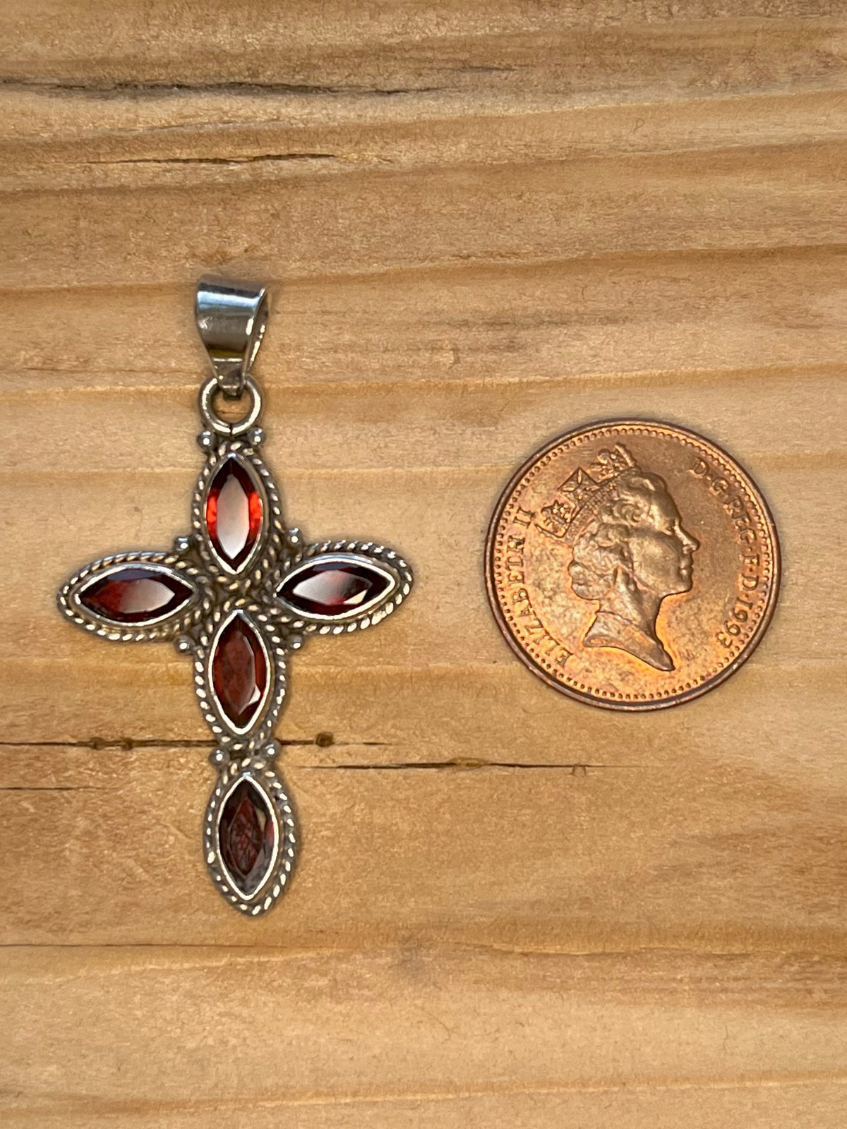 Garnet Cross 925 Sterling Silver Pendant