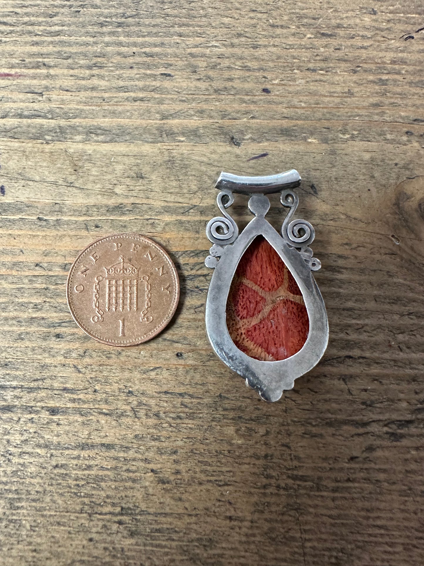 Vintage Raw Red Agate Ornate 925 Silver Pendant