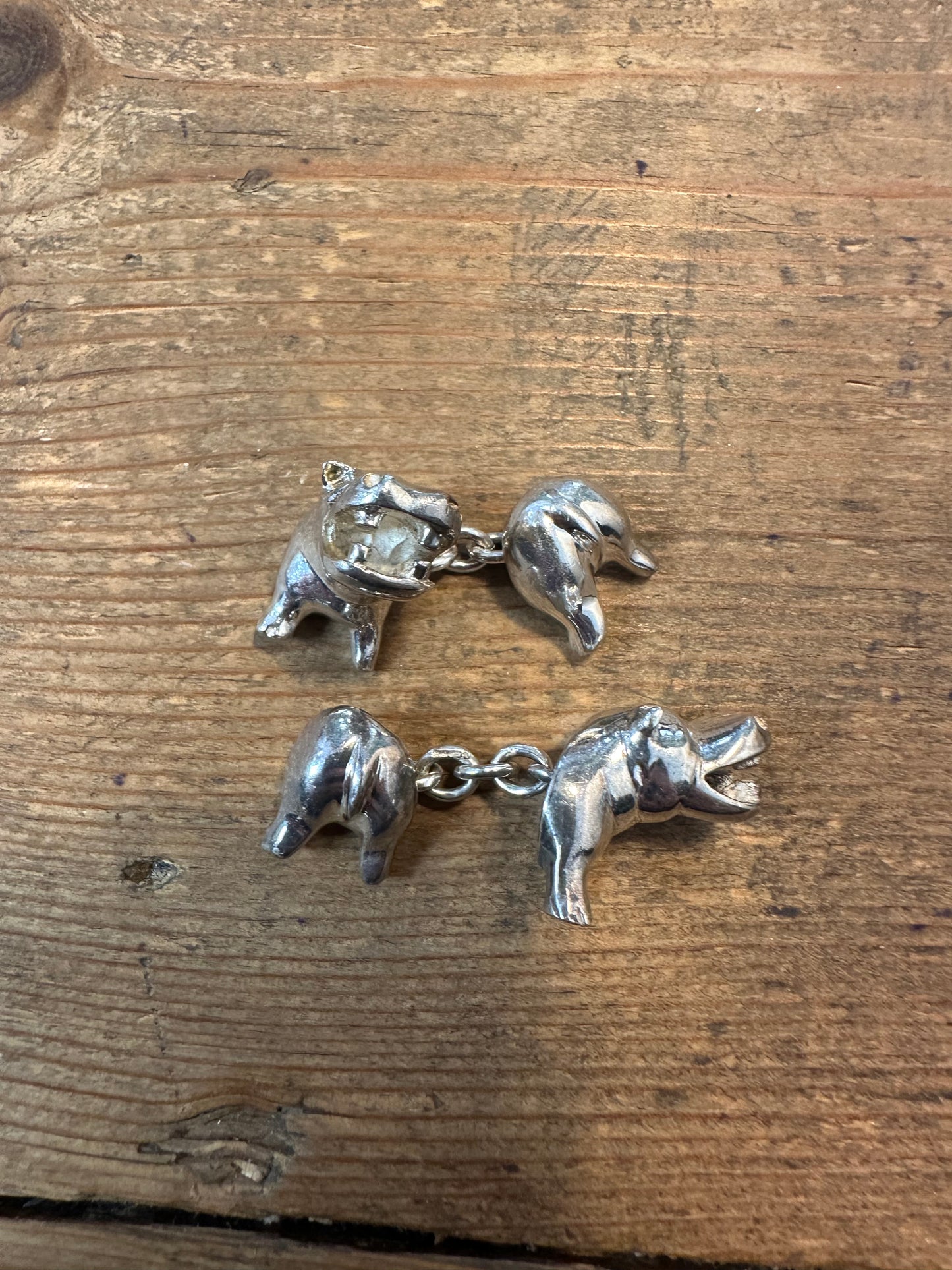 Vintage Hippopotamus 925 Silver Cuff Link Collectable