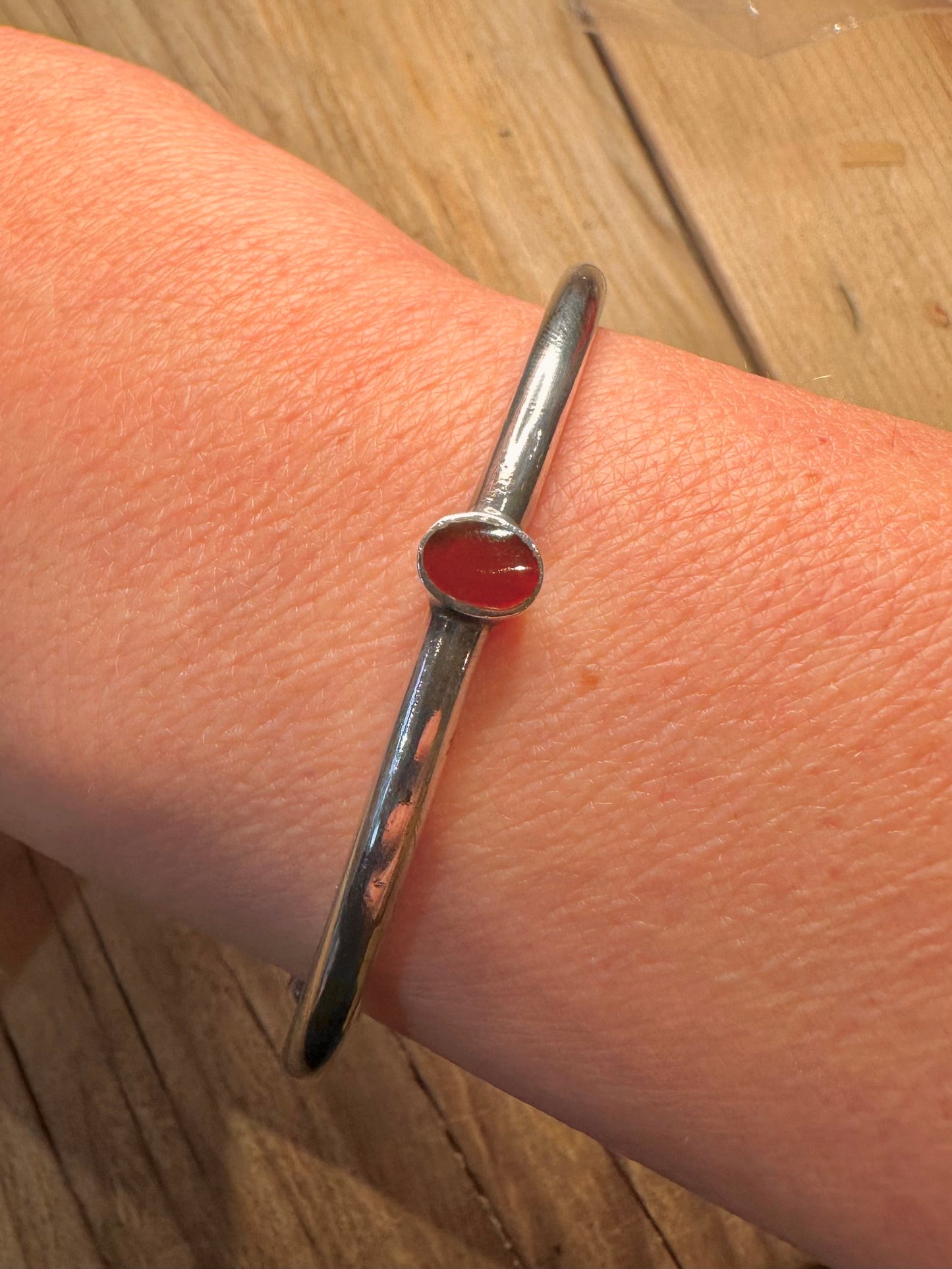 Vintage Carnelian 925 Sterling Silver Bangle