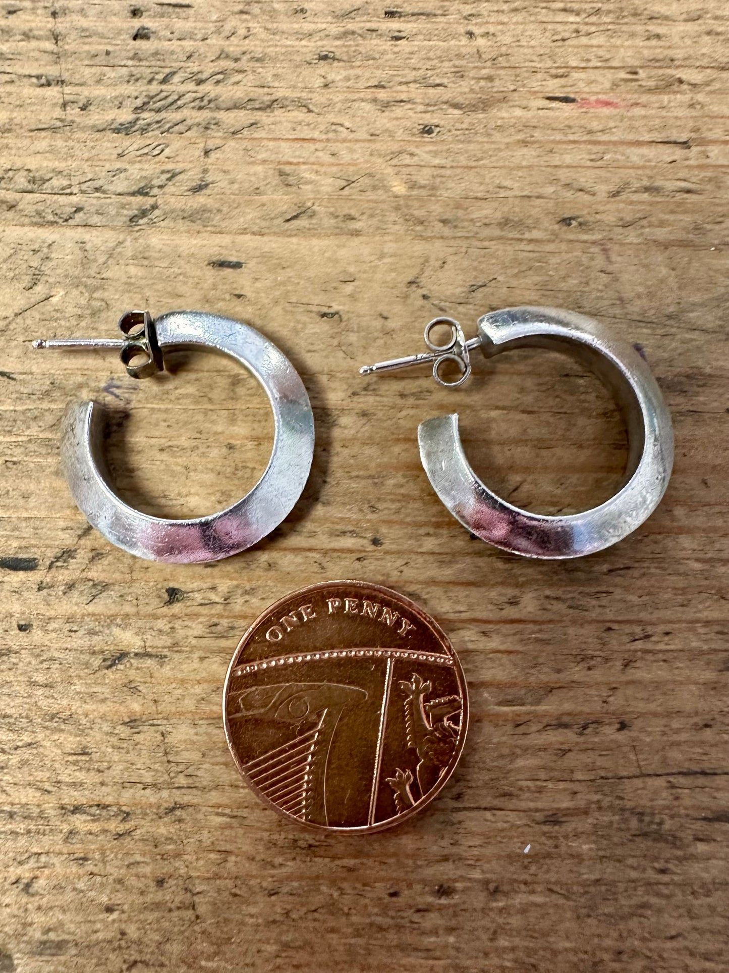 Vintage Thick Half Hoops 925 Silver Earrings