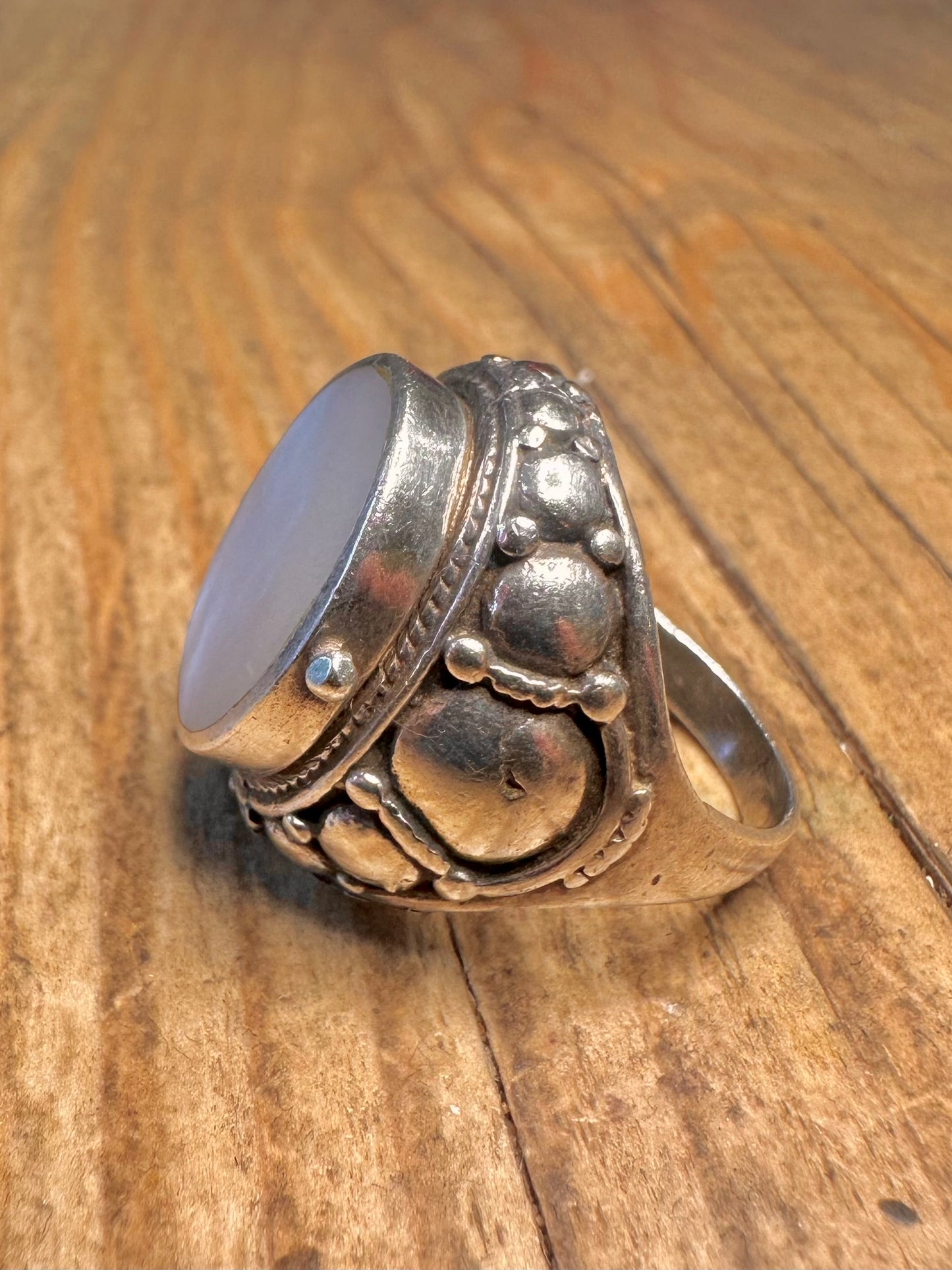 Mother of Pearl Locket Hinged 925 Sterling Silver Size N Ring