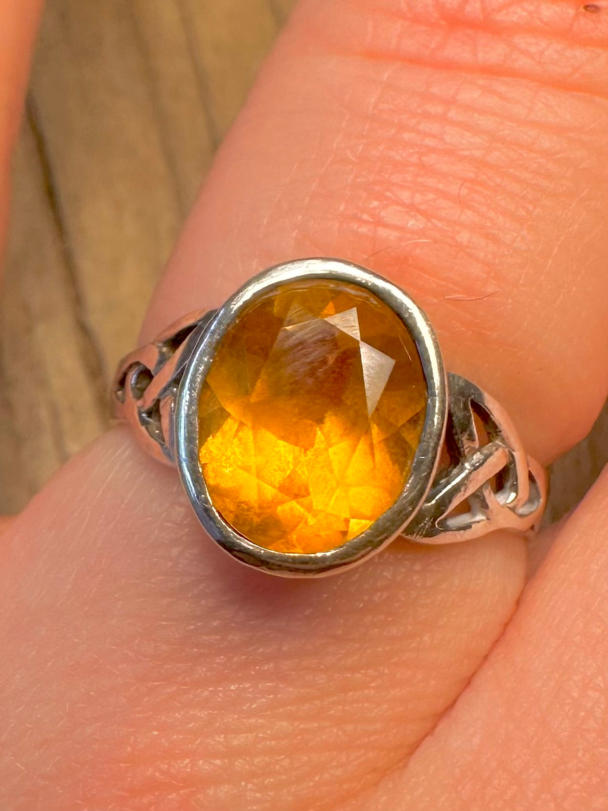 Vintage Citrine Celtic 925 Sterling Silver Size O1/2 Ring