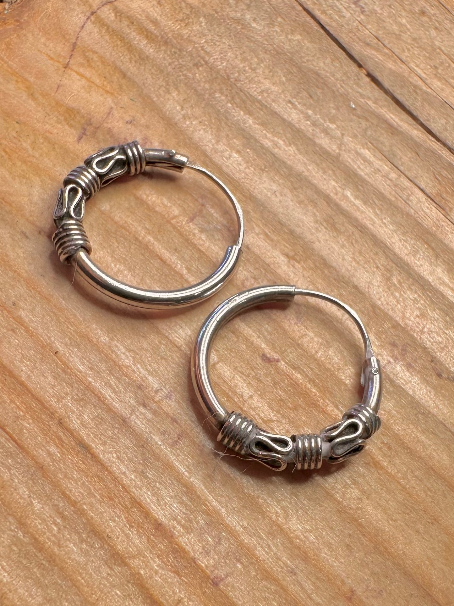 Vintage Tribal Hoops 925 Sterling Silver Earrings