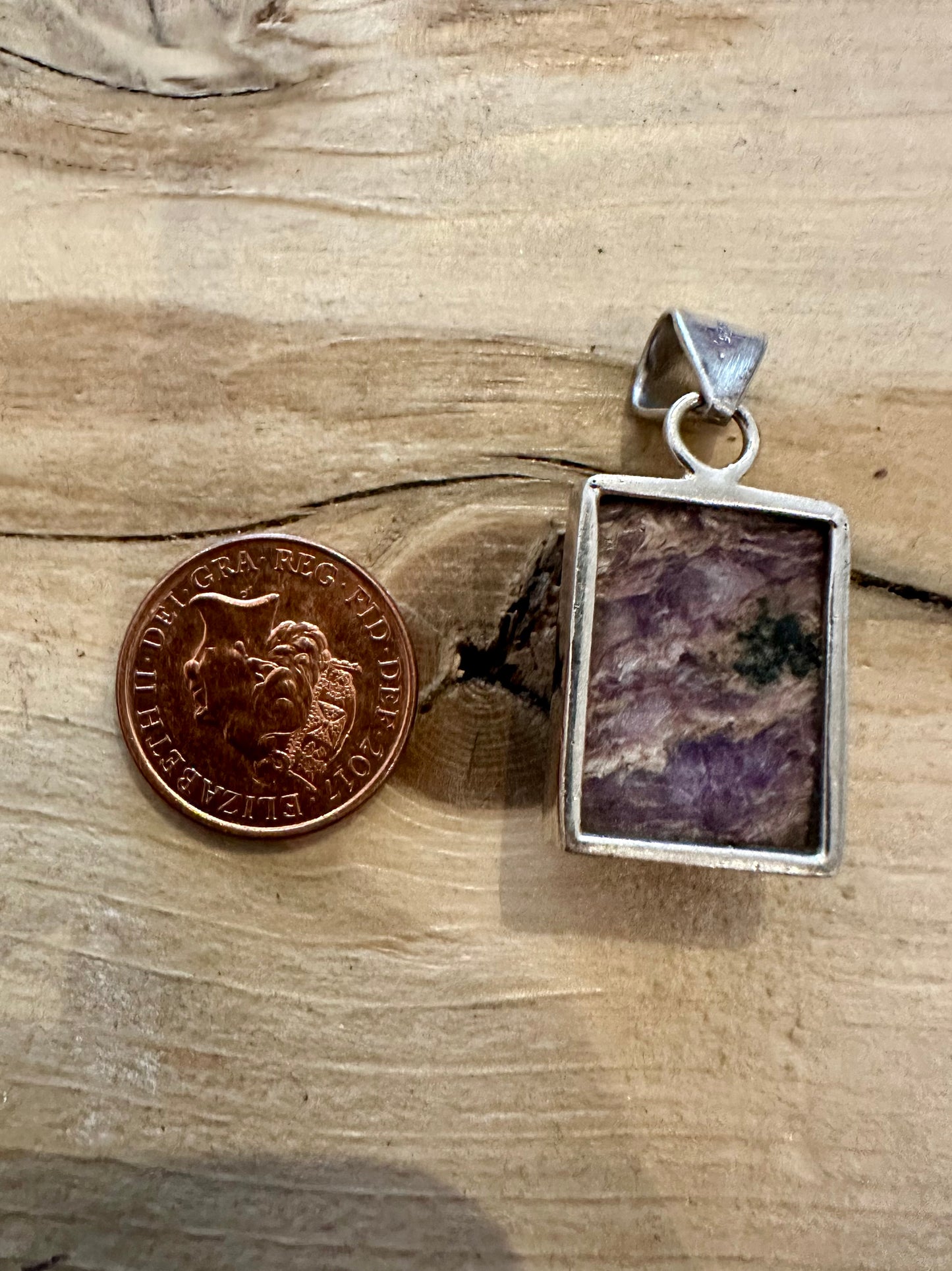 Vintage Charoite Purple Rectangle 925 Silver Pendant