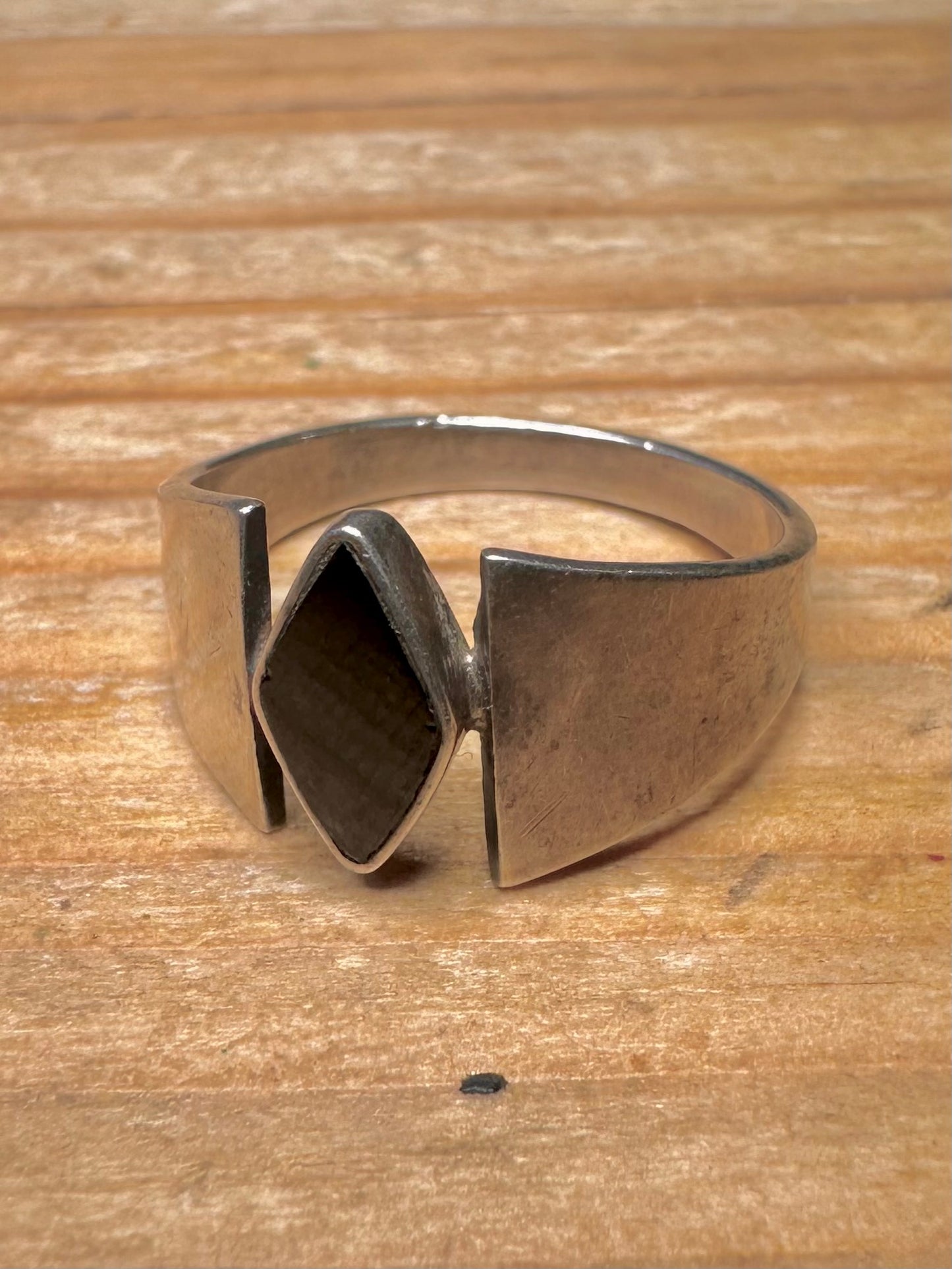 Abstract Black Onyx 925 Sterling Silver Size Q Ring