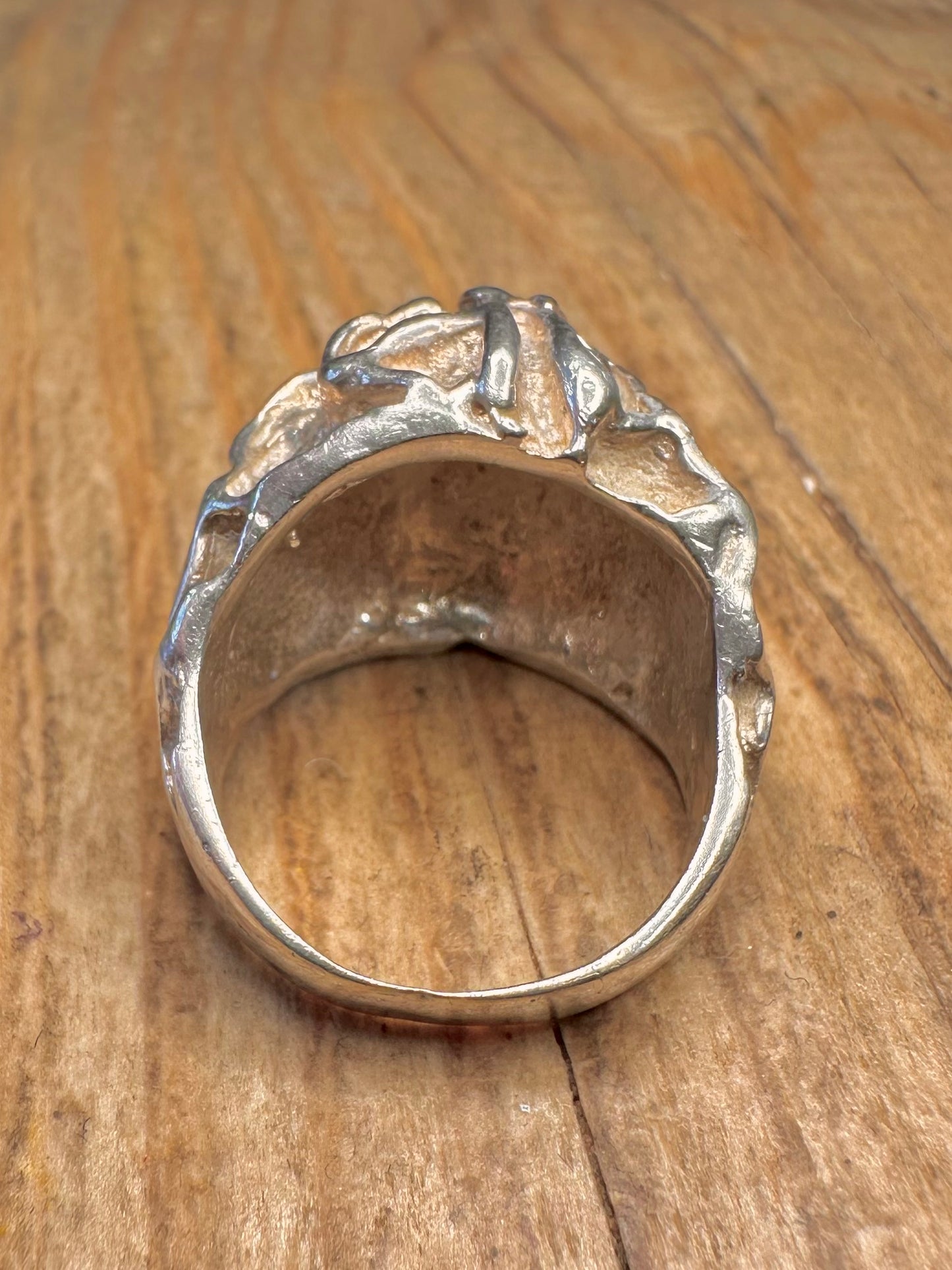 Modernist 1975 Textured Dome 925 Sterling Silver Size P Ring