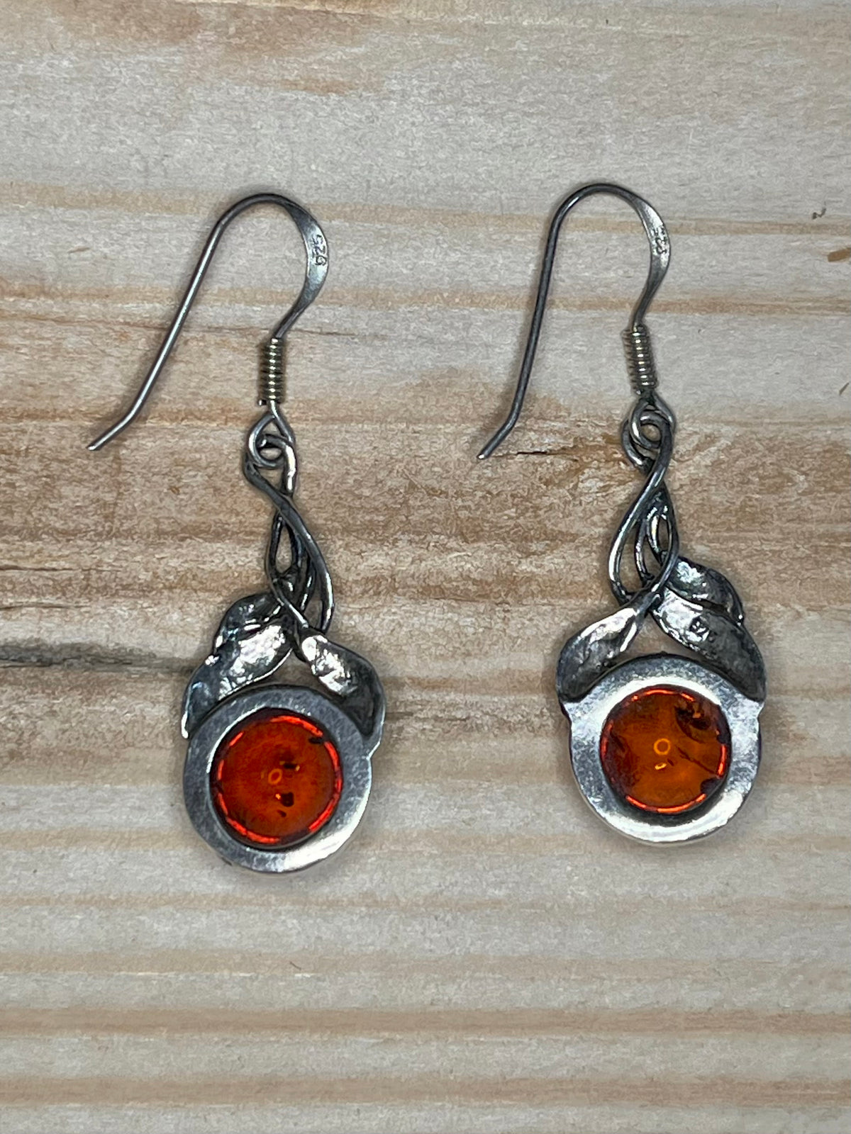 Amber Leaf Drop 925 Sterling Silver Earrings