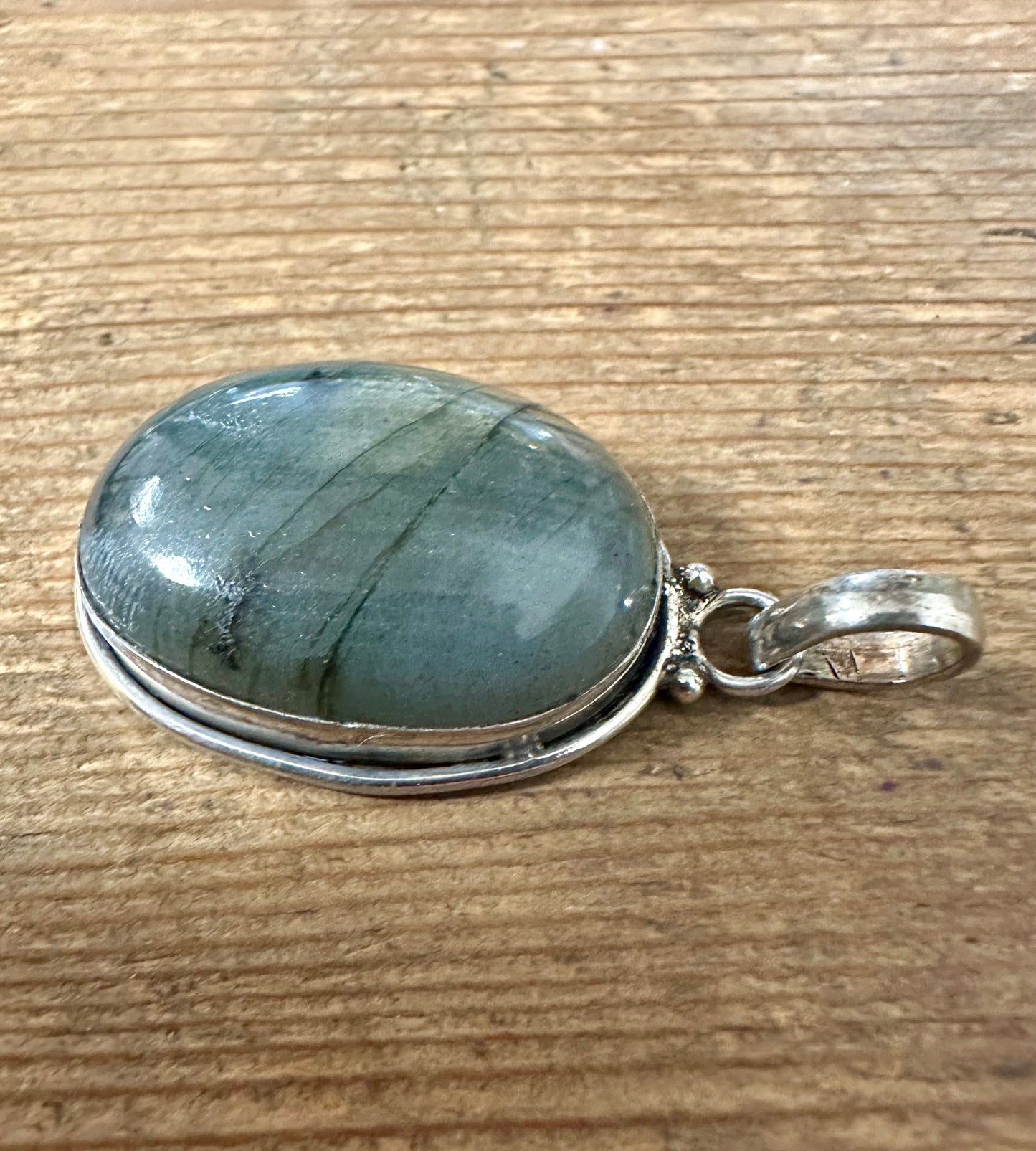 Vintage Labradorite Oval 925 Silver Pendant