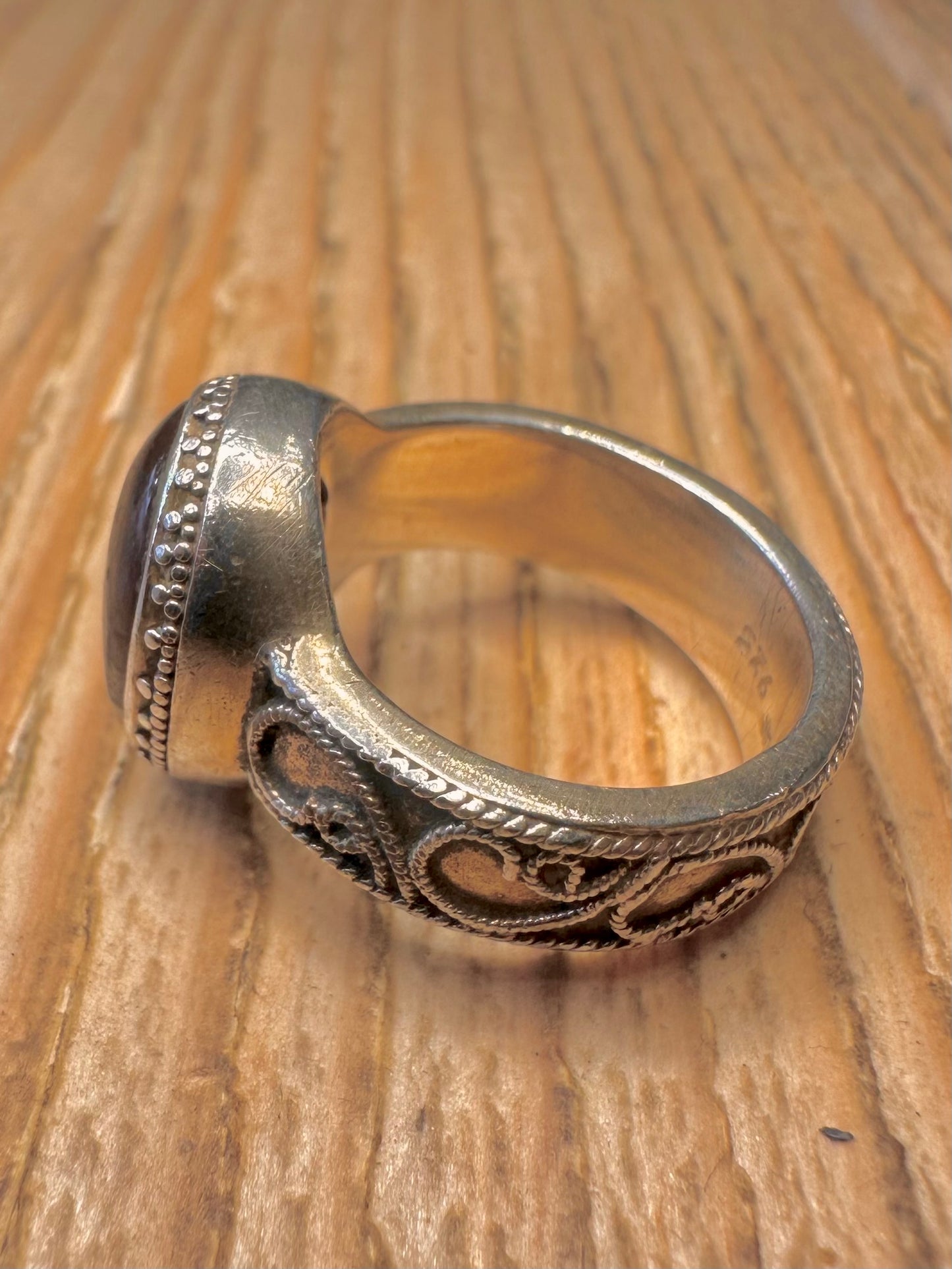 Vintage Red Agate Tribal 925 Sterling Silver Size N Ring