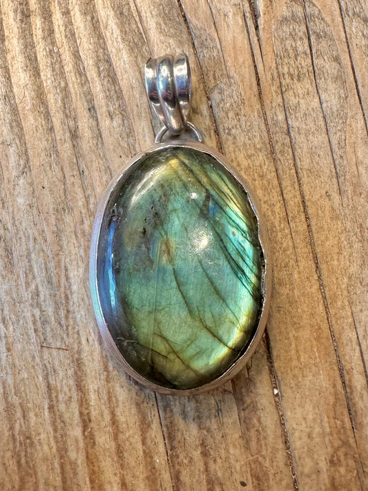 Large Labradorite Oval 925 Sterling Silver Pendant