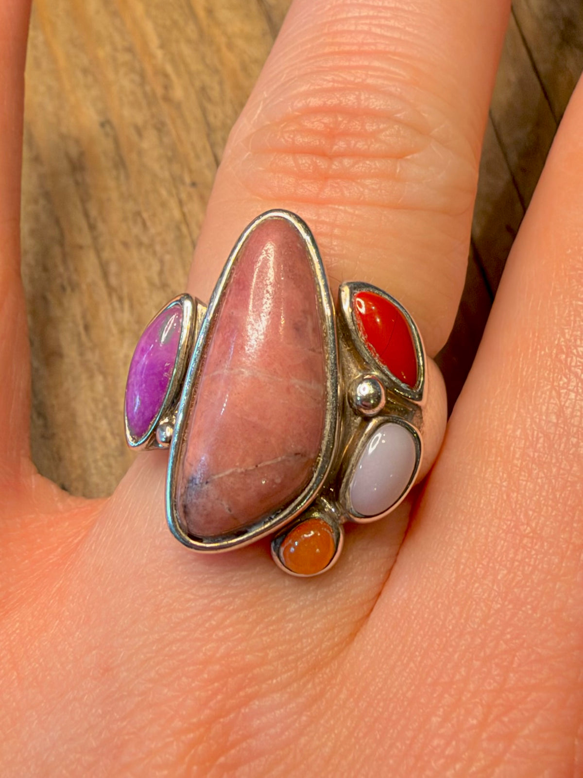 Whitney Kelly 2005 Abstract Multi Gemstone 925 Sterling Silver Size Q1/2 Ring