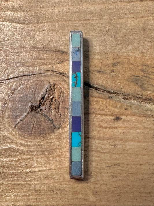 Modernist Turquoise Inlay Bar 925 Silver Pendant