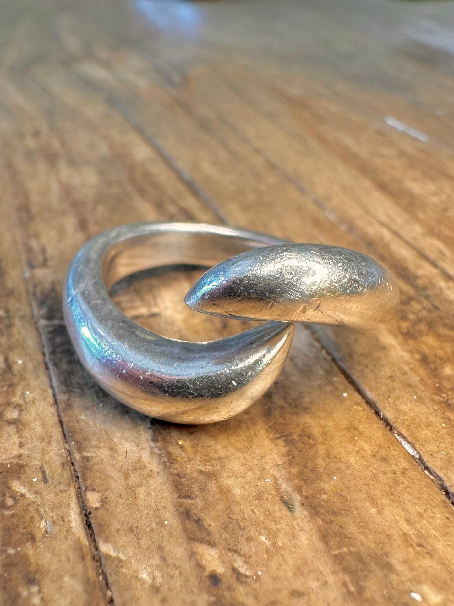 Abstrakter massiver, überlappender Ring aus 925er Sterlingsilber, Größe P