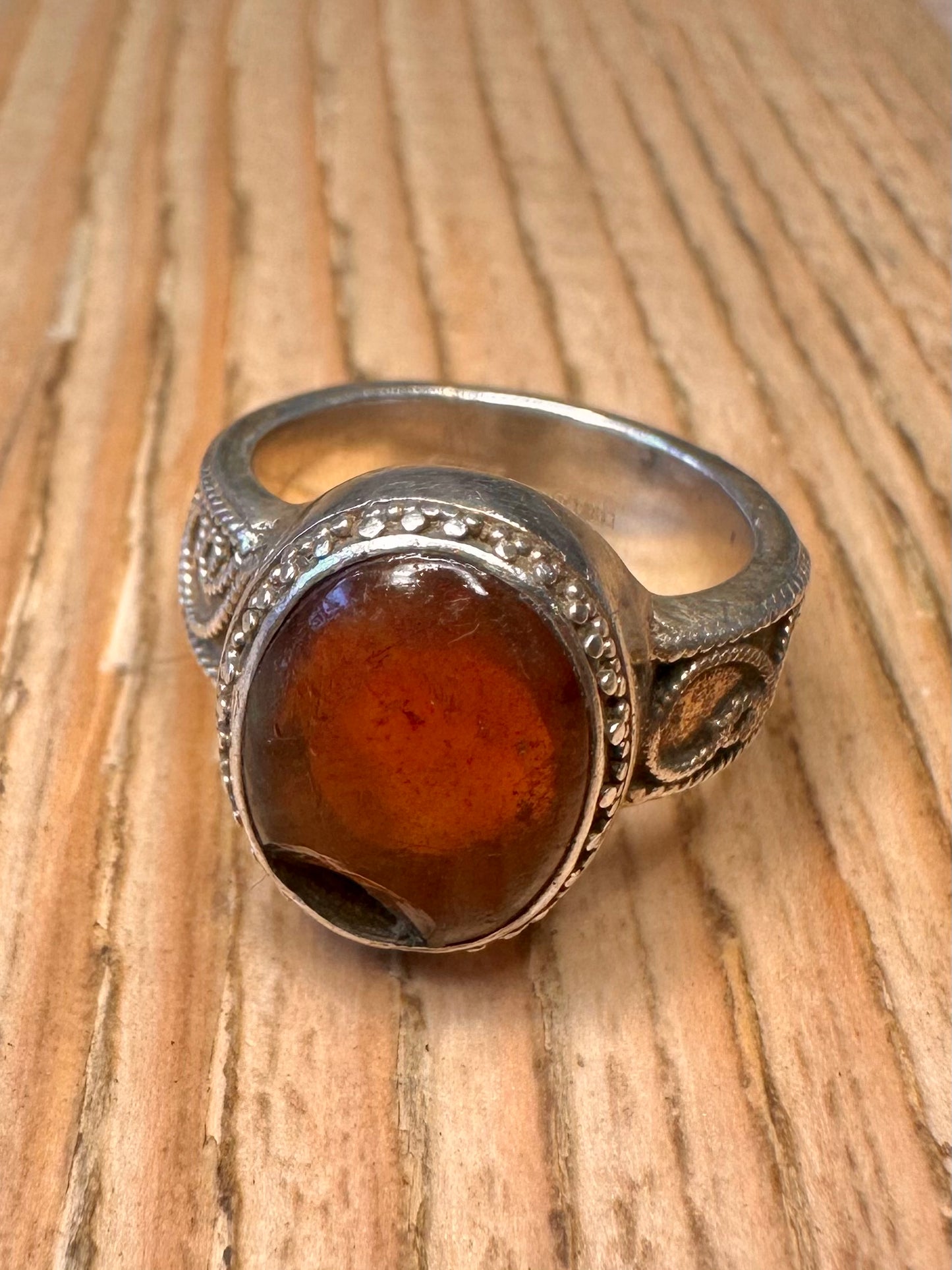 Vintage Red Agate Tribal 925 Sterling Silver Size N Ring