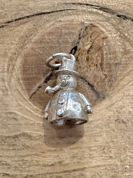 Vintage Snowman 925 Silver Charm Pendant