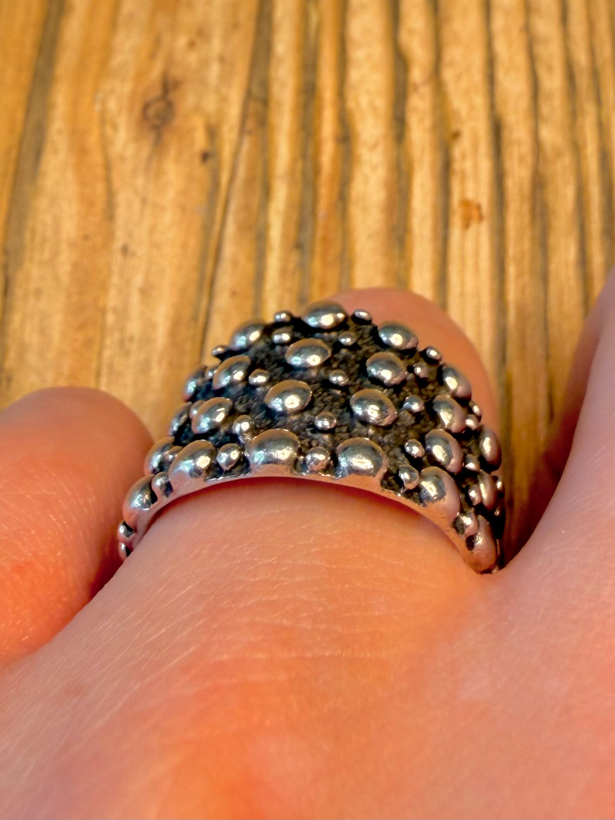 Textured ‘Touch of the Earth’ Wide 925 Sterling Silver Size T Ring