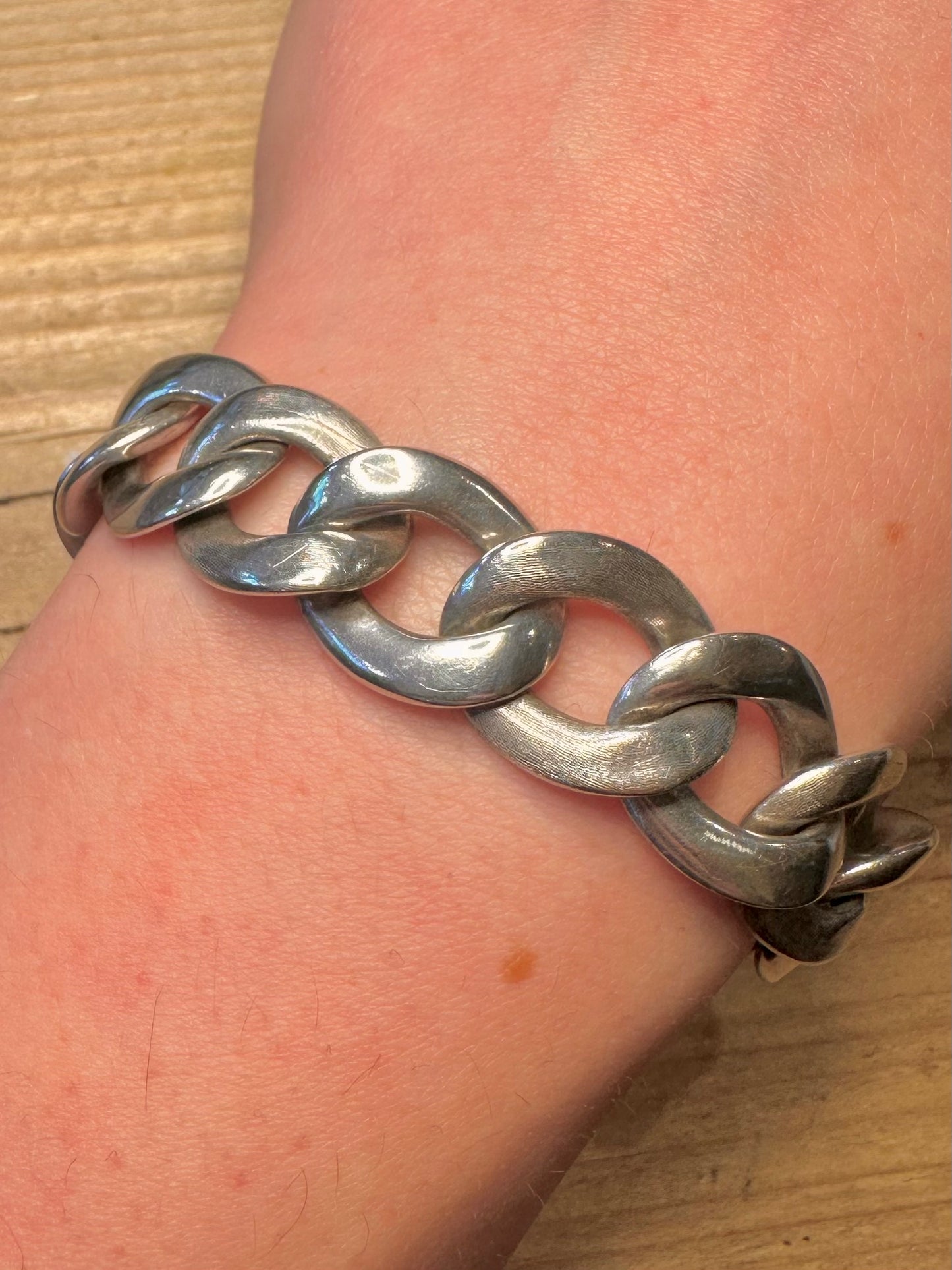 Vintage Cuban Link Hollow 835 Silver 7.5 inch Bracelet