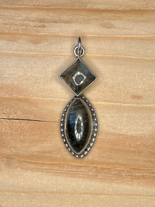 Labradorite Double Stone 925 Sterling Silver Pendant