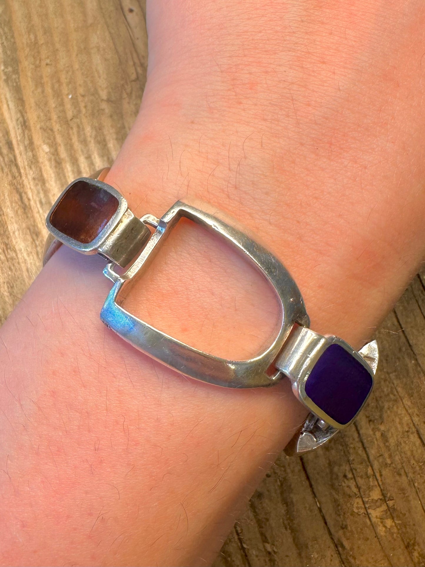 Abstract Modernist Multi Coloured 925 Sterling Silver 7.5 inch Bracelet