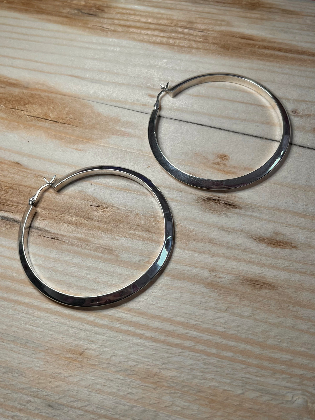 Large Chunky 925 Sterling Silver Hoop Earrings