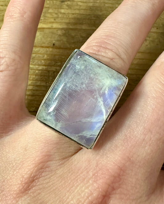 Large Moonstone Rectangle 925 Silver Size O Ring