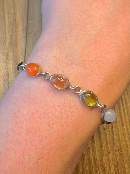 Multi Oval Gemstone 925 Sterling Silver 5 to 7.5 inch Bracelet