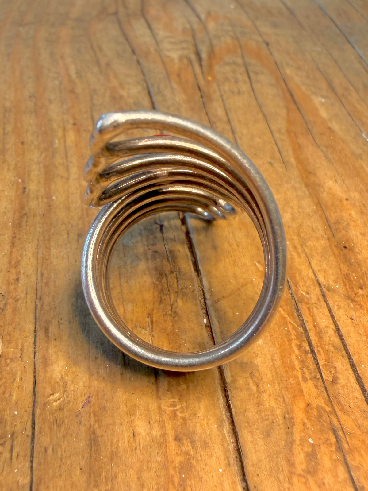 Open Multi Strand Red Circle 925 Sterling Silver Size R Ring