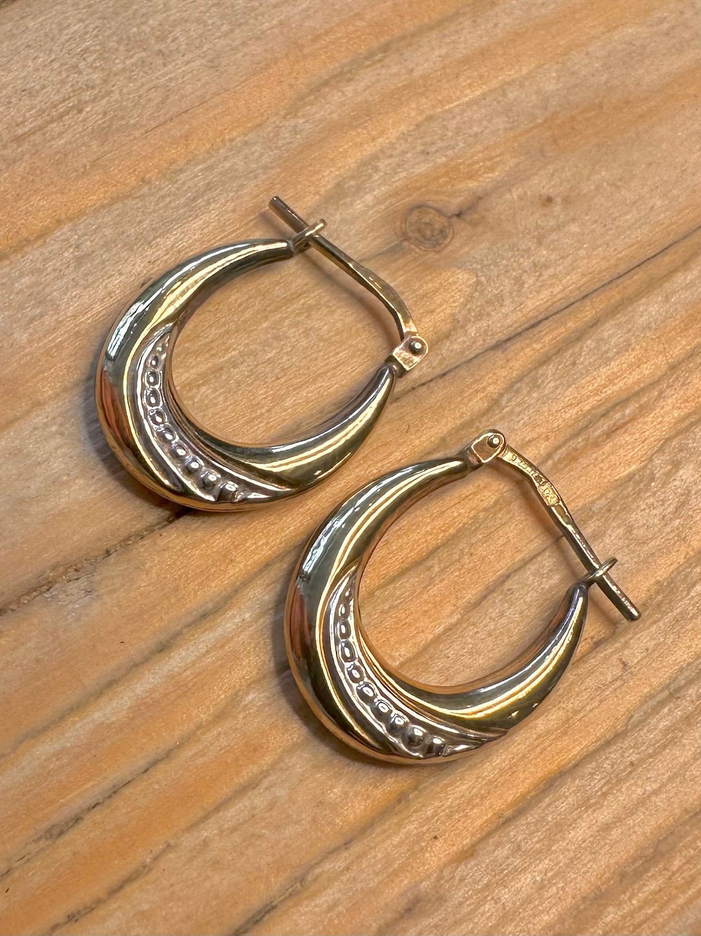 Vintage Creole Hoops 9ct Gold Bonded on 925 Sterling Silver Earrings