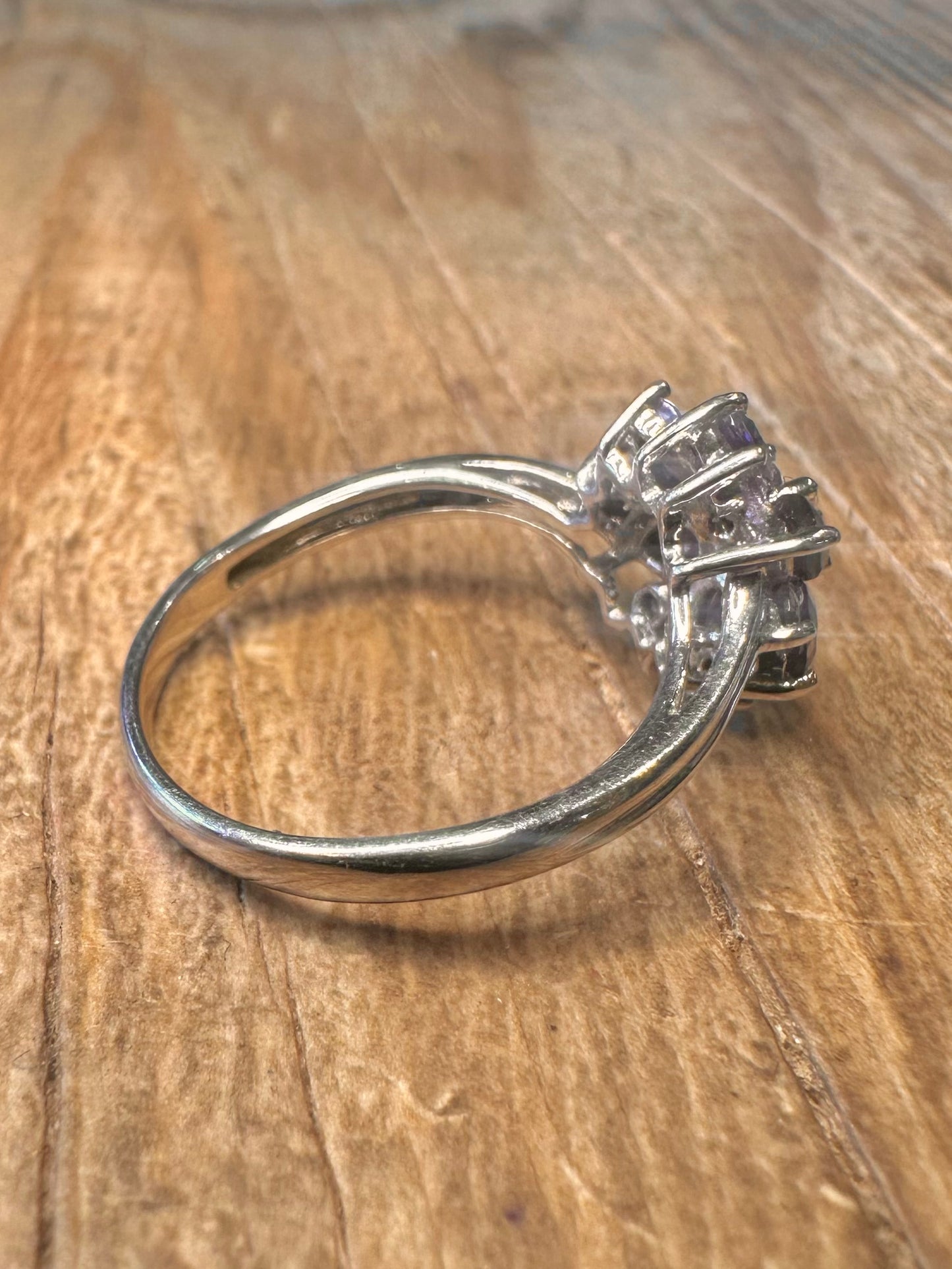 Vintage Tanzanite Cluster 925 Sterling Silver Size Q1/2 Ring